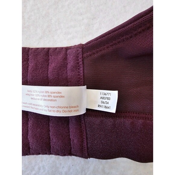 Cacique 42D Balconette Bra Burgundy Purple Full Coverage Lightly Lined - Picture 7 of 8